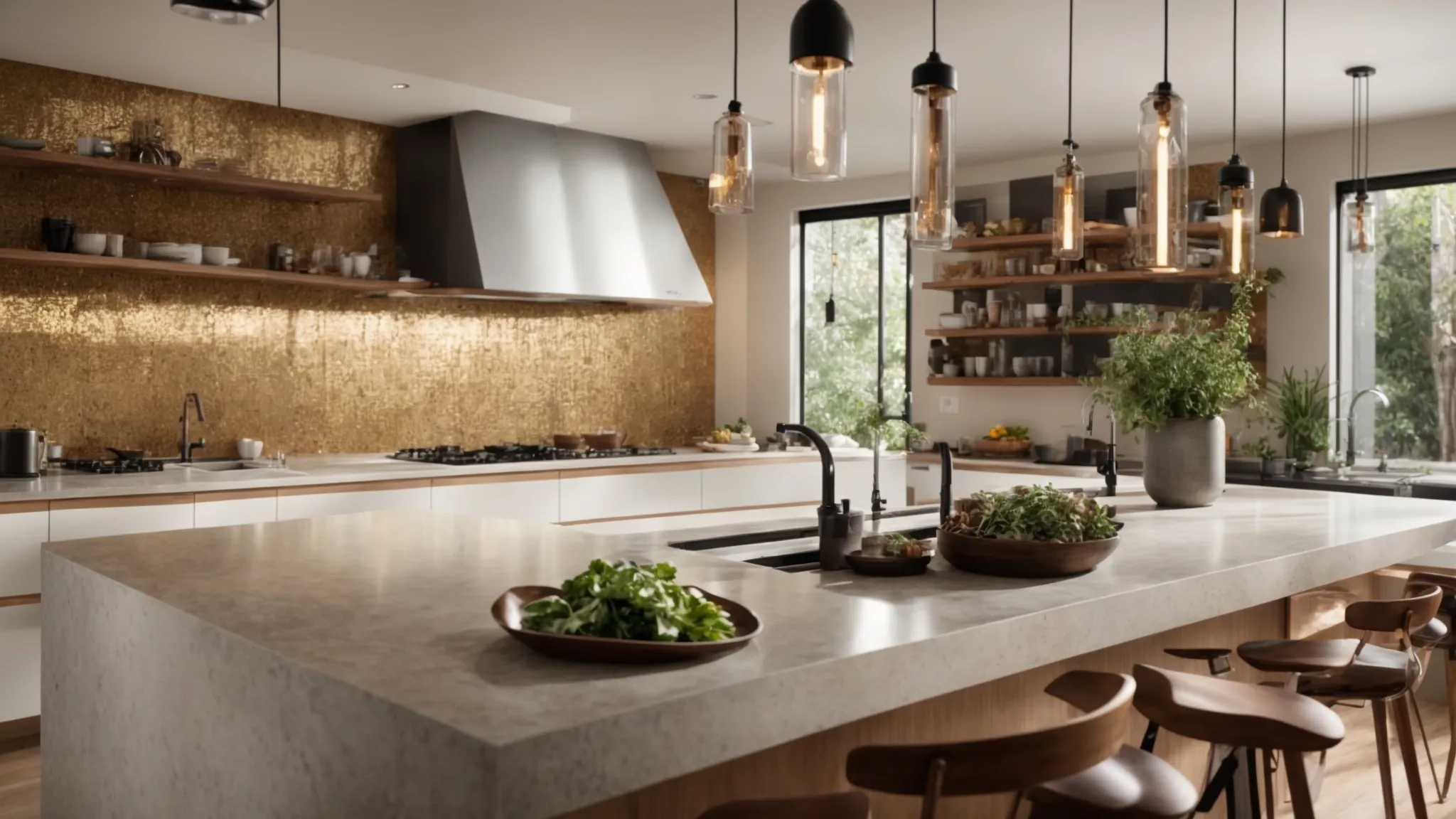 a sleek, modern kitchen with recycled metal accents, reclaimed tile backsplashes, and eco-friendly hardware, showcasing the perfect blend of style and sustainability.